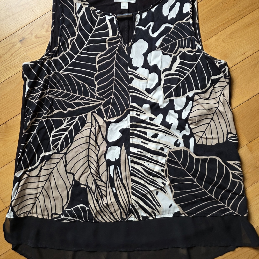 Dana Buchman Black & Cream Leaf-Print Sleeveless Camisole